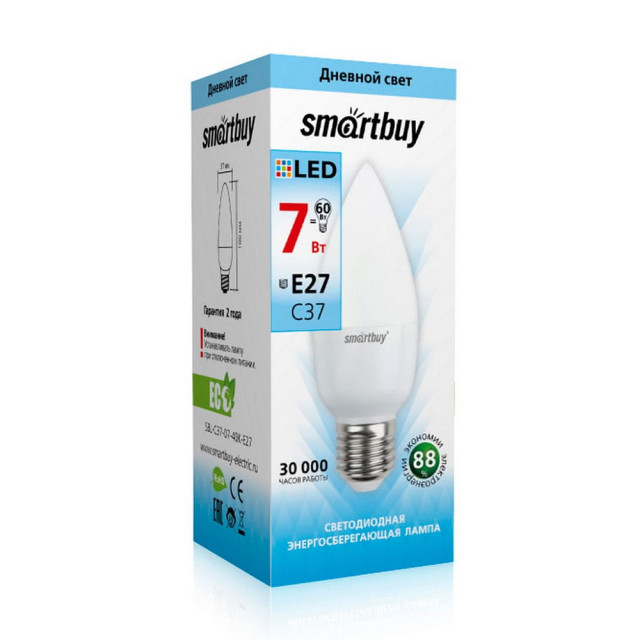 Лампа светодиодная SmartBuy SBL-C37-07-40K-E27 С37-07W/4000/Е27