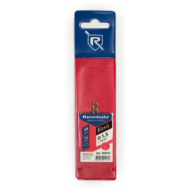 Сверло по металлу Rennbohr basic 460015 ЦХ 1.5*40 мм 2 шт