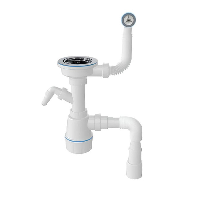 Сифон для кухни AV Engineering AVE129739 с круглым переливом гибкой трубой 1 1/2