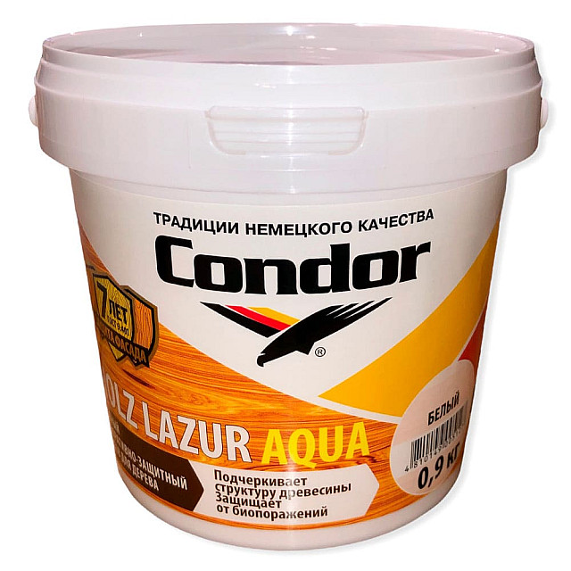 Лак защитно-декоративный Condor Holz Lazur Aqua белый 0.9 кг