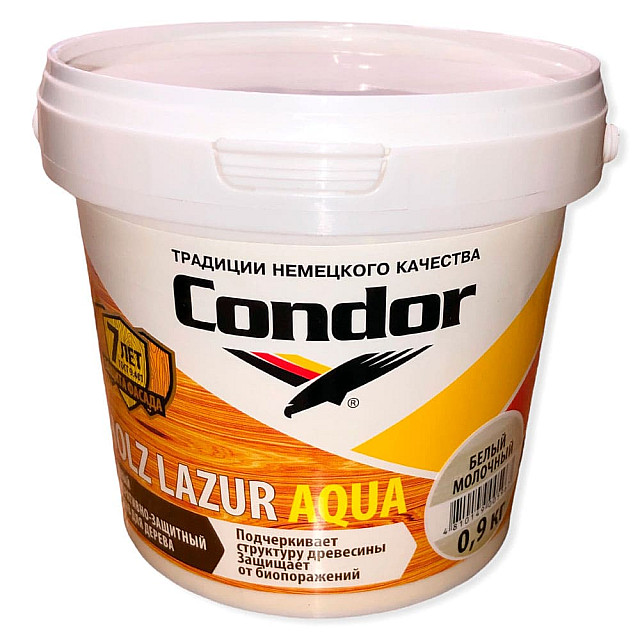 Лак защитно-декоративный Condor Holz Lazur Aqua белый молочный 0.9 кг