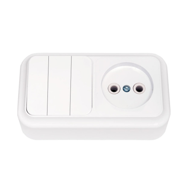 Блок Bylectrica Пралеска 3В-РЦ-525 выключатель 3 клавиши + розетка без заземления белая