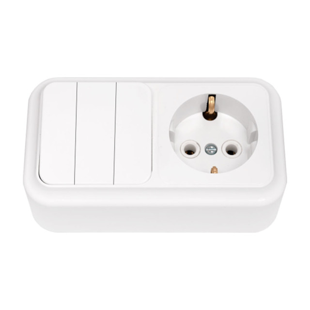 Блок Bylectrica Пралеска 3В-РЦ-531 выключатель 3 клавиши + розетка с заземлением белая