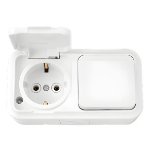 Блок Bylectrica Пралеска Аква В-РЦ-657 выключатель 1 клавиша + розетка с заземлением брызгозащищенная белая