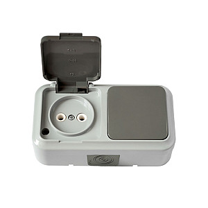 Блок Bylectrica Пралеска Аква В-РЦ-653(03) выключатель 1 клавиша + розетка без заземления серый