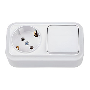 Блок Bylectrica Вариант выключатель 1 клавиша + розетка с заземелнием белый
