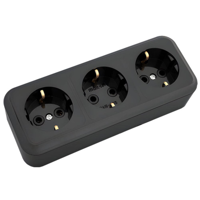 Розетка Bylectrica Пралеска РА16-265 3 места с заземлением черная