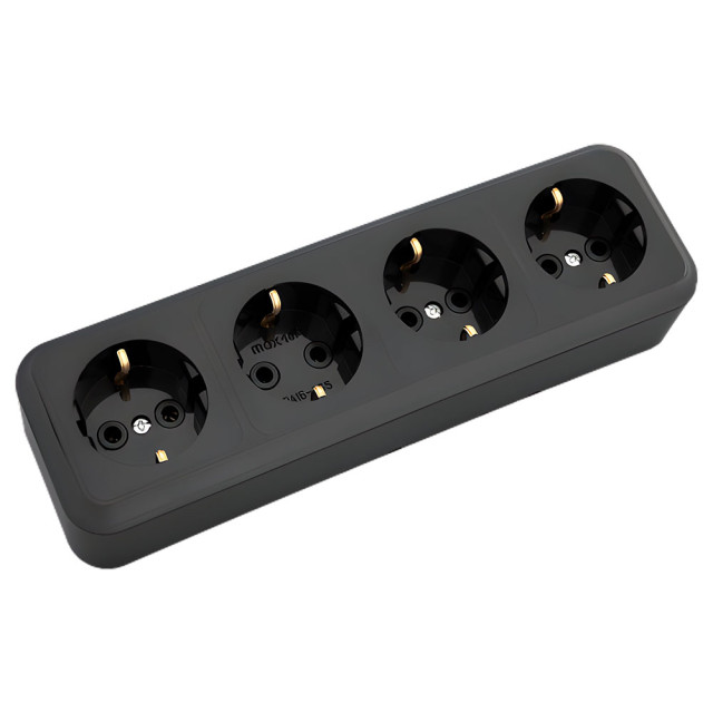 Розетка Bylectrica Пралеска РА16-266 4 места открытая с заземлением черная