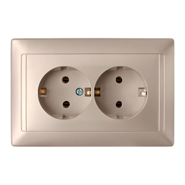 Розетка Bylectrica Стиль РС16-313 2 места с заземлением шампань