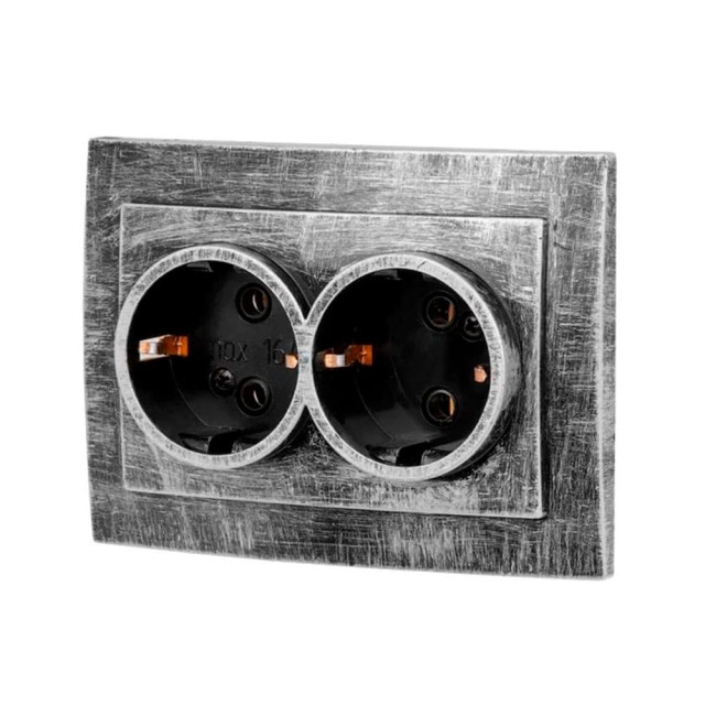 Розетка Юпитер Стандарт JP7424-03 2 места с заземлением серебро