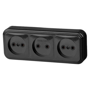 Розетка Юпитер Стандарт JP7412-09 3 места без заземления черная