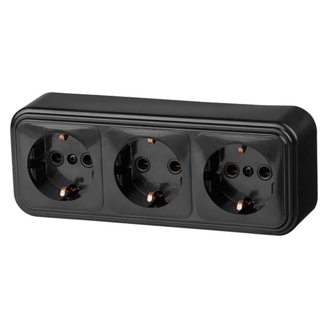 Розетка Юпитер Стандарт JP7412-10 3 места с заземлением черная