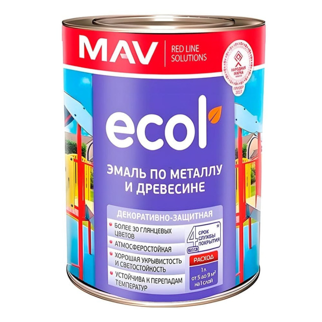 Эмаль MAV Ecol ПФ-115 по металлу и древесине голубая глянцевая 1 л