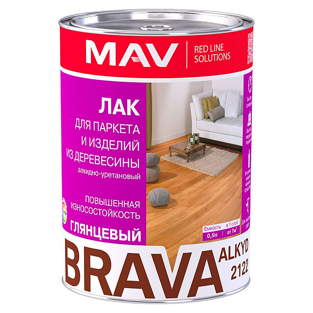 Лак MAV Brava Alkyd 2122 для паркета и изделий из древесины бесцветный глянцевый 1 л