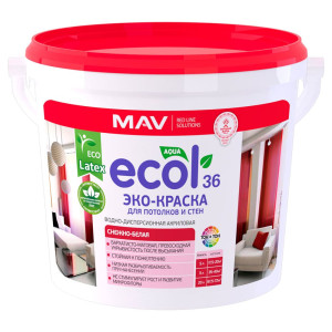ЭКО-Краска MAV Ecol 36 для потолков и стен снежно-белая матовая 11 л