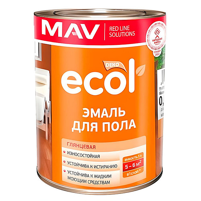 Эмаль для пола MAV Ecol ПФ-266 золотисто-коричневая глянцевая 1 л