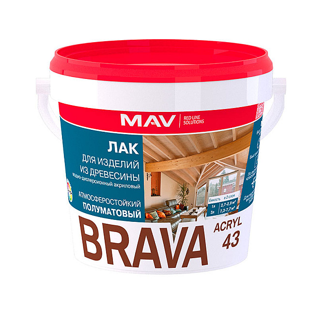 Лак MAV Brava Acryl 43 для изделий из древесины полуматовый 1 л