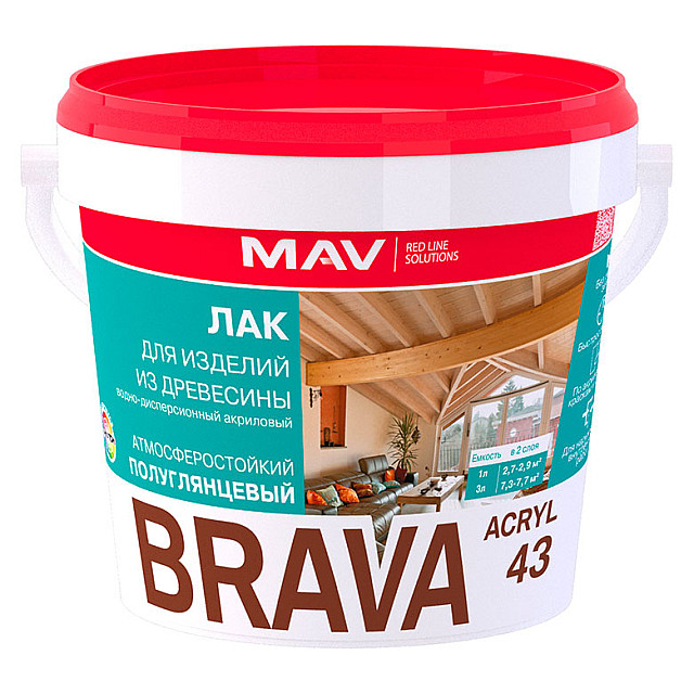 Лак MAV Brava Acryl 43 для изделий из древесины полуглянцевый 3 л