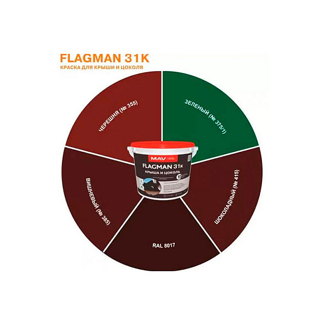 Краска MAV Flagman 31к для крыши и цоколя черешня N 355 матовая 11 л