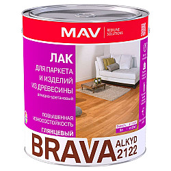 Лак для паркета и изделий из древесины BRAVA  ALKYD 2122 (АУ-2122) бесцветный глянцевый 3,0л (2,3кг)