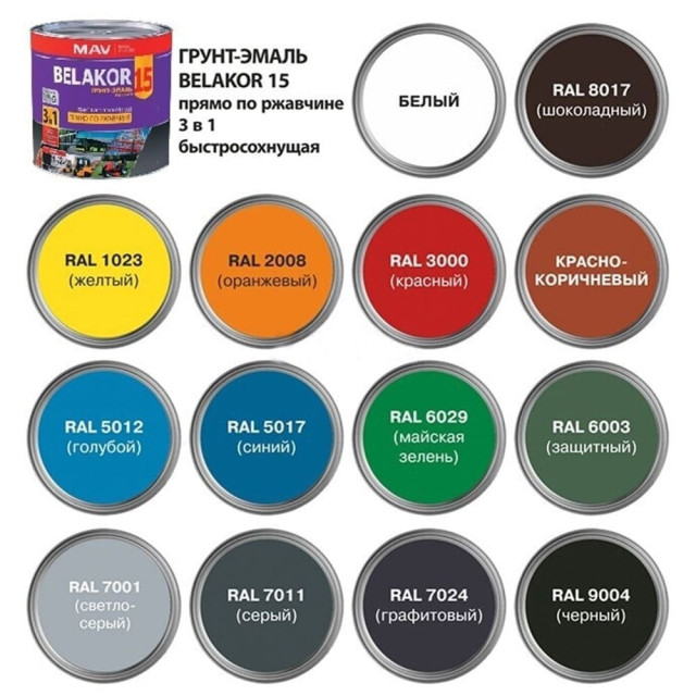 Грунт-эмаль MAV Belakor 15 прямо по ржавчине 3 в 1 быстросохнущая RAL 7001 светло-серая матовая 1 л