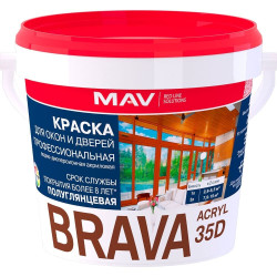 Краска MAV Brava Acryl 35D для окон и дверей профессиональная база TR полуглянцевая 1 л