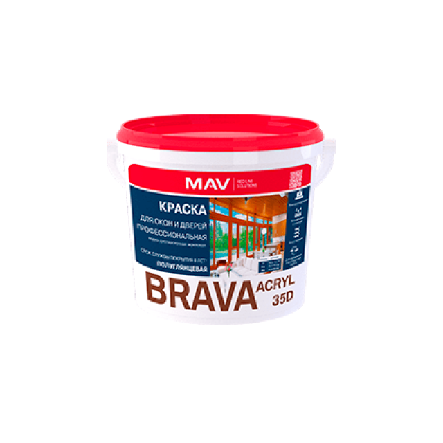 Краска MAV Brava Acryl 35D для окон и дверей профессиональная белая полуглянцевая 3 л