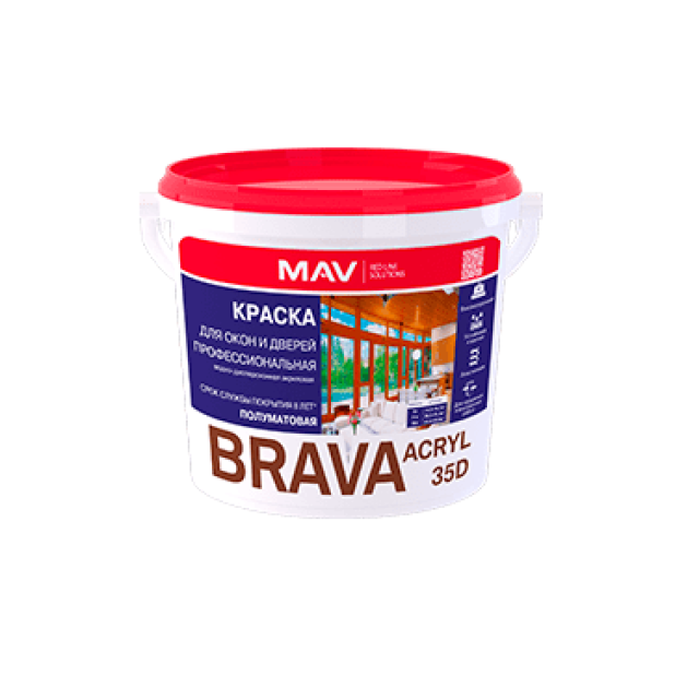 Краска MAV Brava Acryl 35D для окон и дверей профессиональная белая полуматовая 1 л