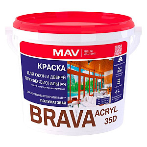 Краска MAV Brava Acryl 35D для окон и дверей профессиональная база TR полуматовая 1 л