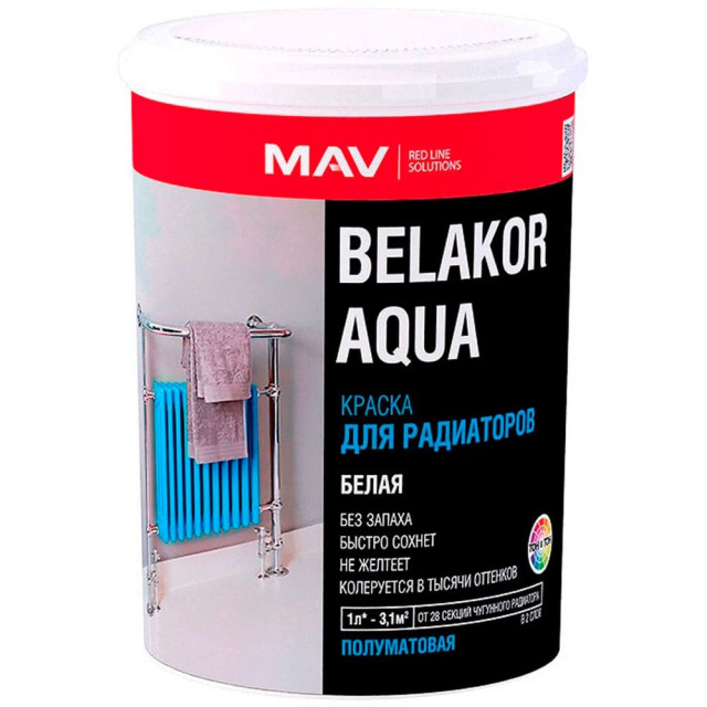 Краска MAV Belakor Aqua для радиаторов белая полуматовая 1 л