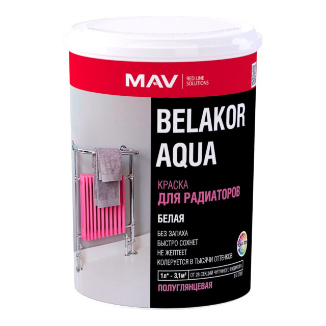 Краска Belakor Aqua для радиаторов белая полуглянцевая 0.5 л