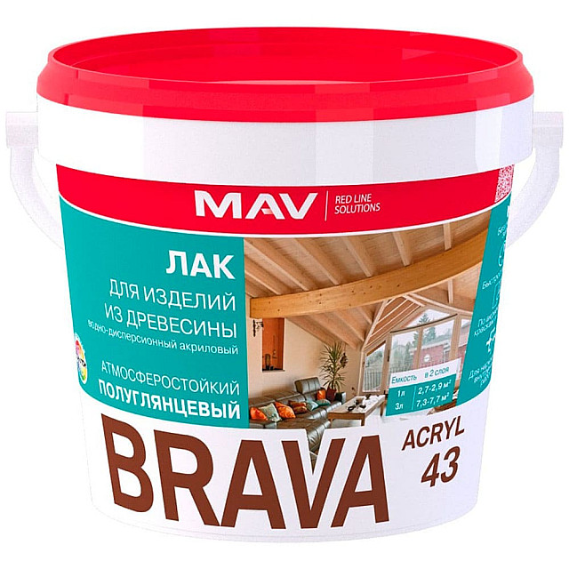 Лак MAV Brava Acryl 43 для изделий из древесины глянцевый 1 л