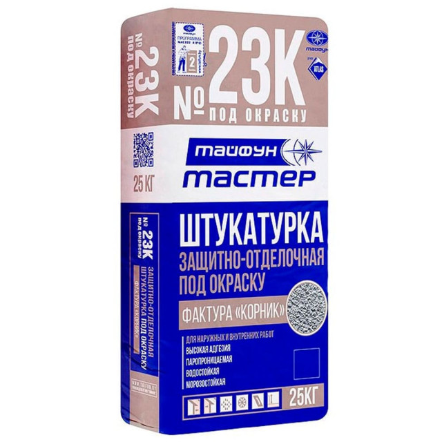 Штукатурка Тайфун Мастер №23.К-2 с фактурой Корник 1.5 мм серая 25 кг Штукатурка Тайфун Мастер №23.К-2 с фактурой Корник 1.5 мм серая 25 кг