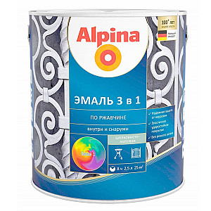 Эмаль Alpina по ржавчине 3 в 1 База 1 белая 2.5 л