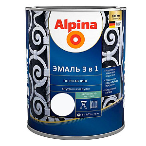 Эмаль Alpina по ржавчине 3 в 1 RAL9003 белая 0.75 л
