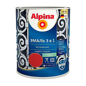 Эмаль Alpina по ржавчине 3 в 1 RAL3011 красно-коричневая 0.75 л