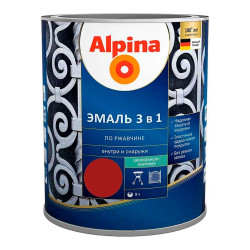 Эмаль Alpina по ржавчине 3 в 1 RAL3011 красно-коричневая 2.5 л