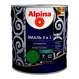Эмаль Alpina по ржавчине 3 в 1 RAL6002 зеленая 2.5 л