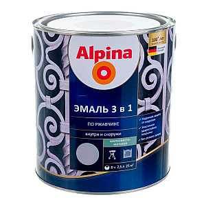 Эмаль Alpina по ржавчине 3 в 1 RAL7040 серая 2.5 л
