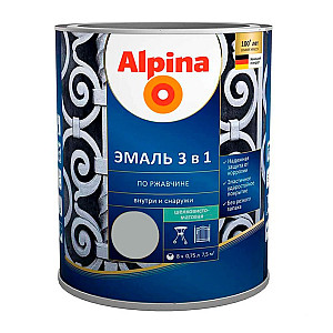 Эмаль Alpina по ржавчине 3 в 1 RAL9023 серебристая 0.75 л