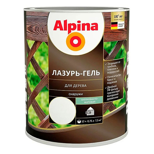 Лазурь-гель для дерева Alpina шелковисто-матовая белая 0.75 л