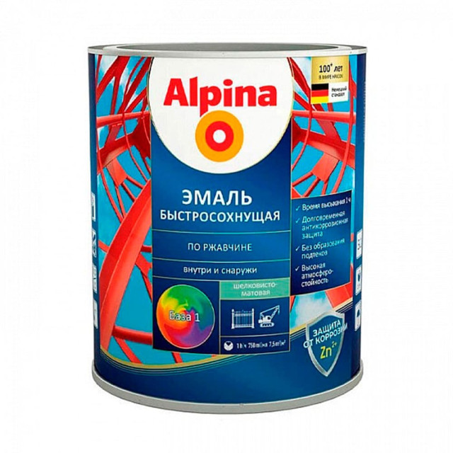 Грунт-эмаль Alpina быстросохнущая по ржавчине База 1 белая 0.9 кг
