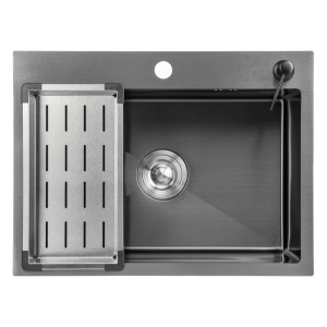 Мойка кухонная Saniteco 6045 Nano с сифоном дозатором и коландером