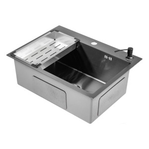 Мойка кухонная Saniteco 6045 Nano с сифоном дозатором и коландером