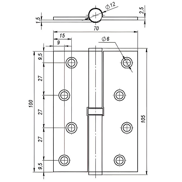 Петля врезная Vela 00006164 100*70*2.5 мм 1BB-SN-R матовый никель