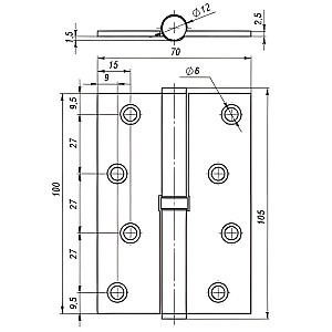 Петля врезная Vela 00006165 100*70*2.5 мм 1BB-SN-L матовый никель