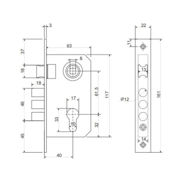 Замок врезной Vela 1023-СR 00006699