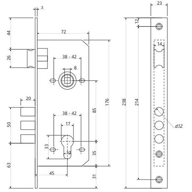 Замок врезной Vela 2600-CR хром