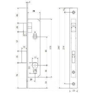 Замок врезной Vela 153-25-ZN