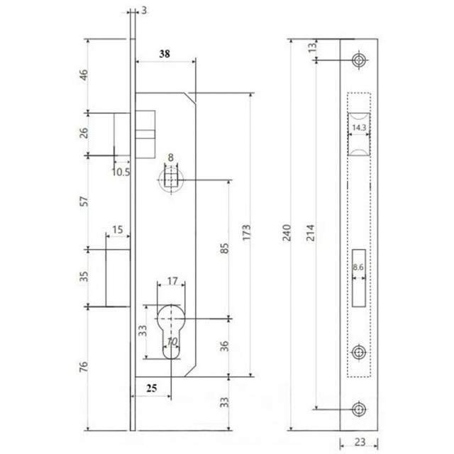 Замок врезной Vela 153-25-ZN